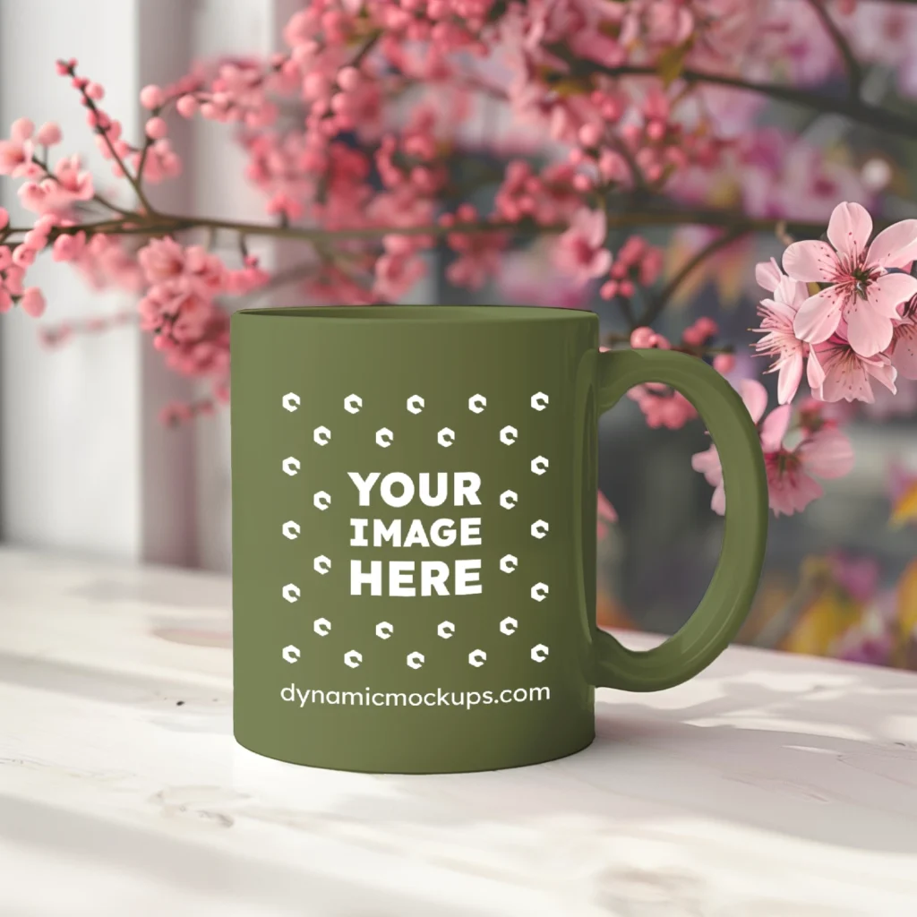 11oz Blank Olive Green Ceramic Coffee Mug Mockup Template