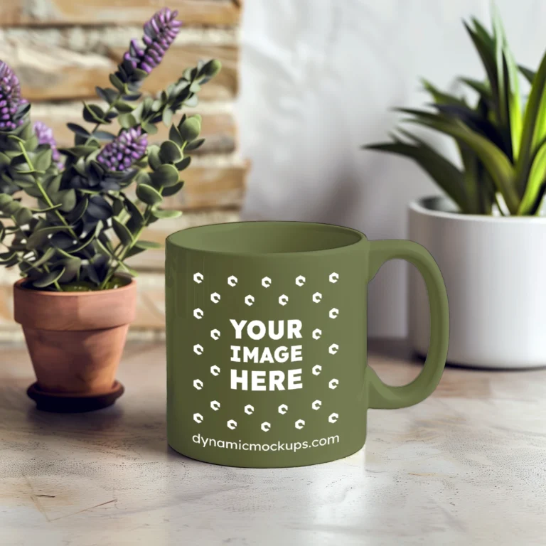 11oz Blank Olive Green Ceramic Coffee Mug Mockup Template