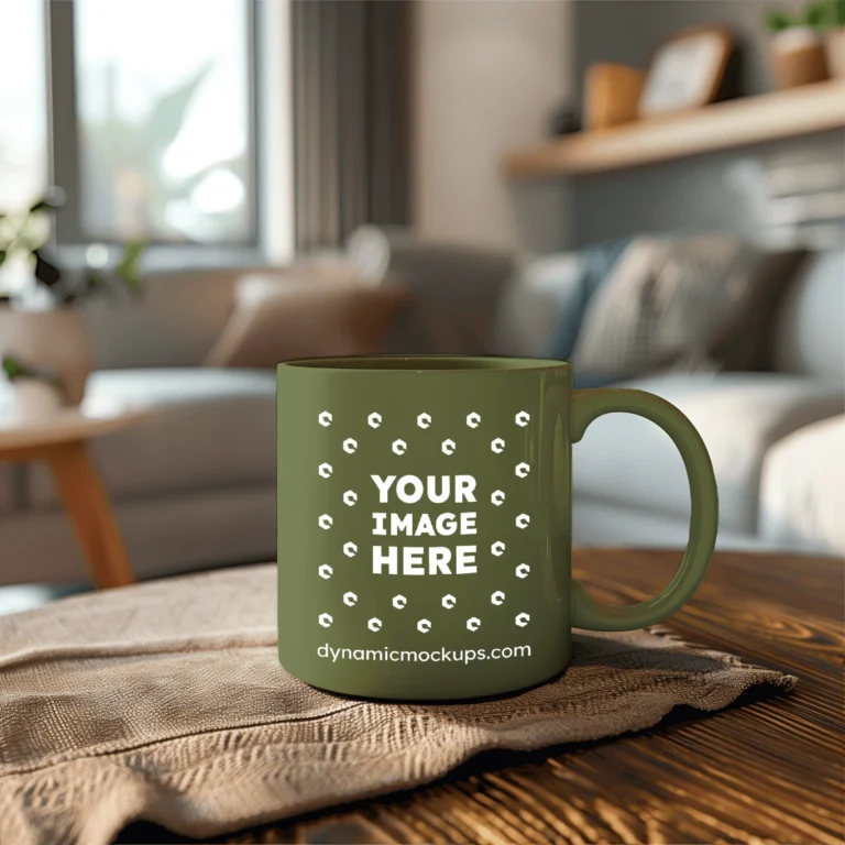 11oz Blank Olive Green Ceramic Coffee Mug Mockup Template