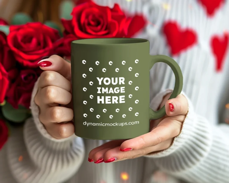 11oz Blank Olive Green Ceramic Coffee Mug Mockup Template