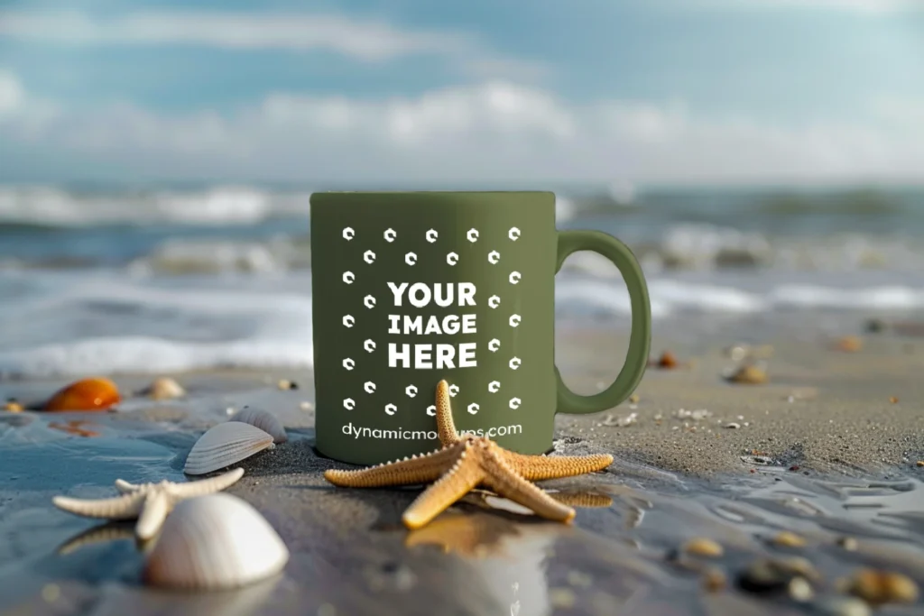 11oz Blank Olive Green Ceramic Coffee Mug Mockup Template