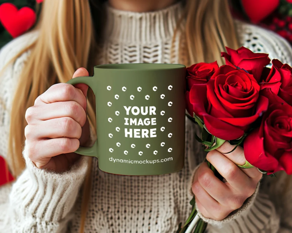 11oz Blank Olive Green Ceramic Coffee Mug Mockup Template