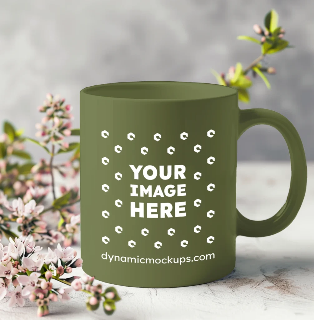 11oz Blank Olive Green Ceramic Coffee Mug Mockup Template