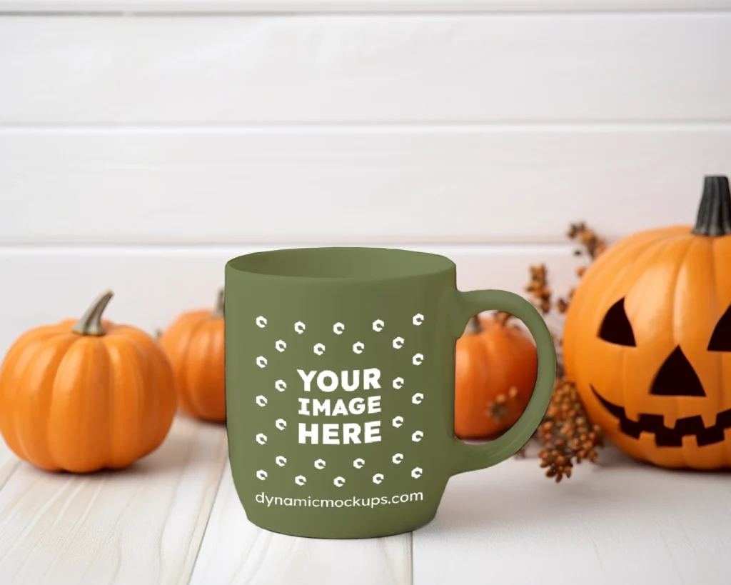 11oz Blank Olive Green Ceramic Coffee Mug Mockup Template