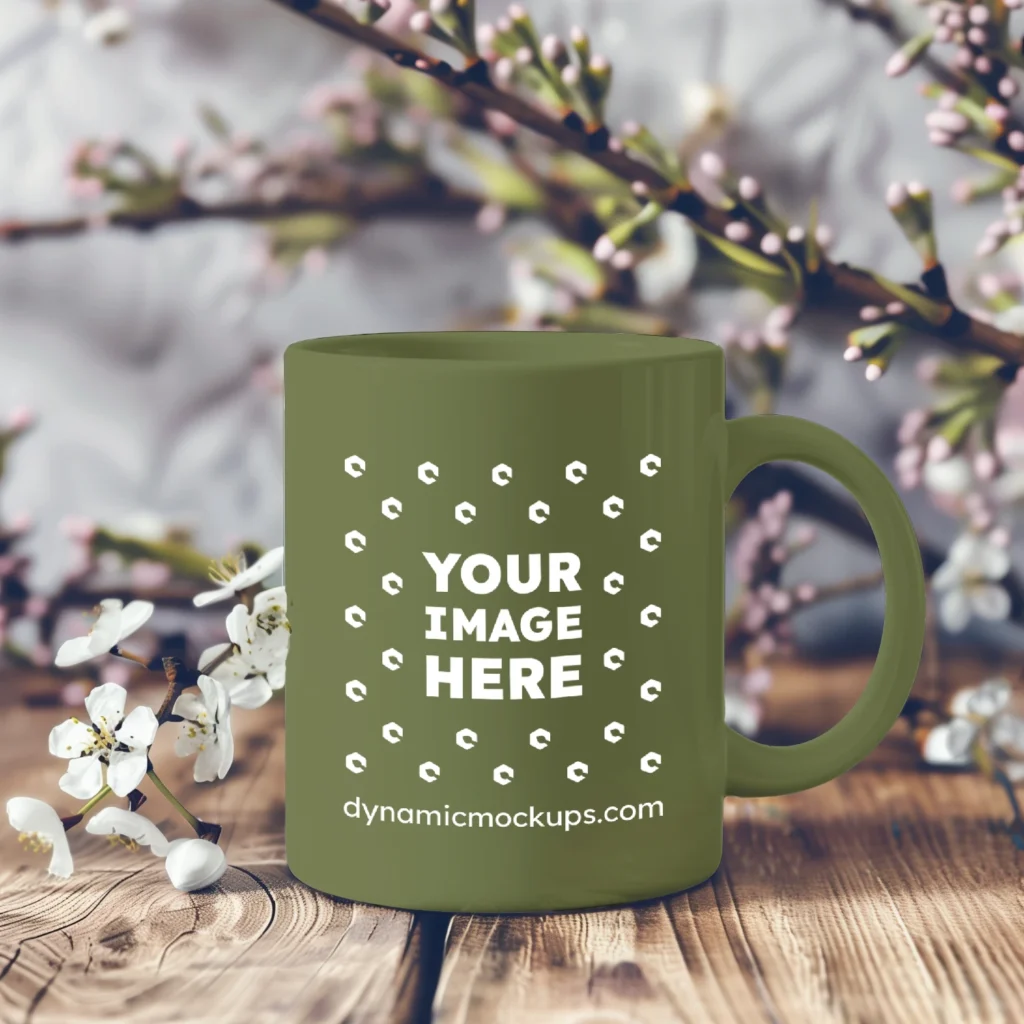 11oz Blank Olive Green Ceramic Coffee Mug Mockup Template