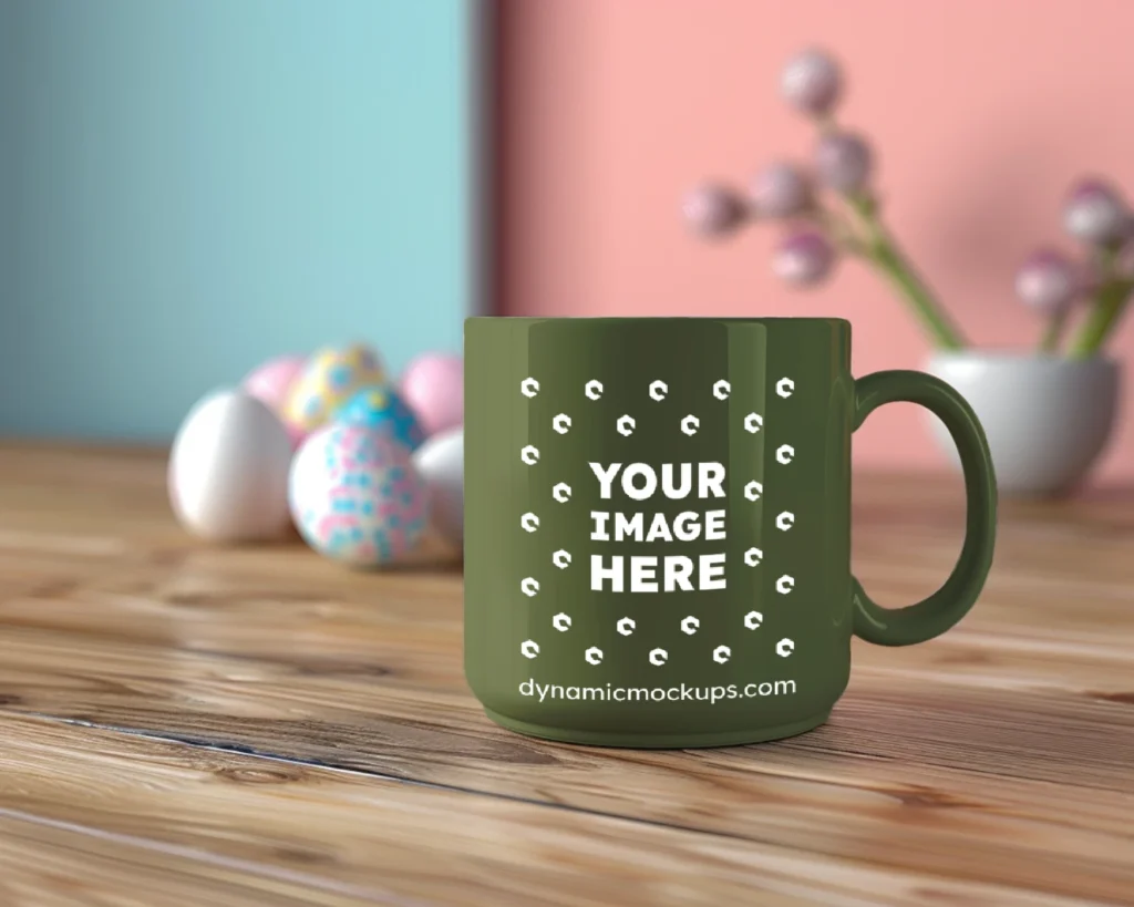 11oz Blank Olive Green Ceramic Coffee Mug Mockup Template