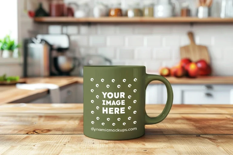 11oz Blank Olive Green Ceramic Coffee Mug Mockup Template