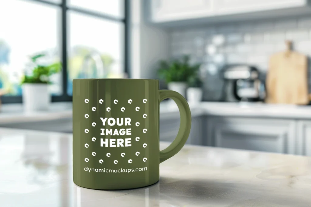 11oz Blank Olive Green Ceramic Coffee Mug Mockup Template