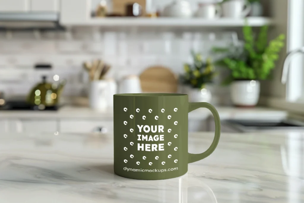 11oz Blank Olive Green Ceramic Coffee Mug Mockup Template