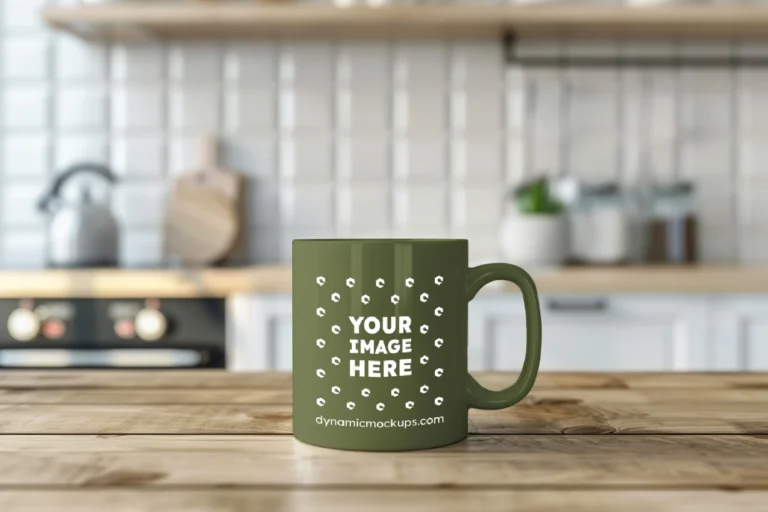 11oz Blank Olive Green Ceramic Coffee Mug Mockup Template