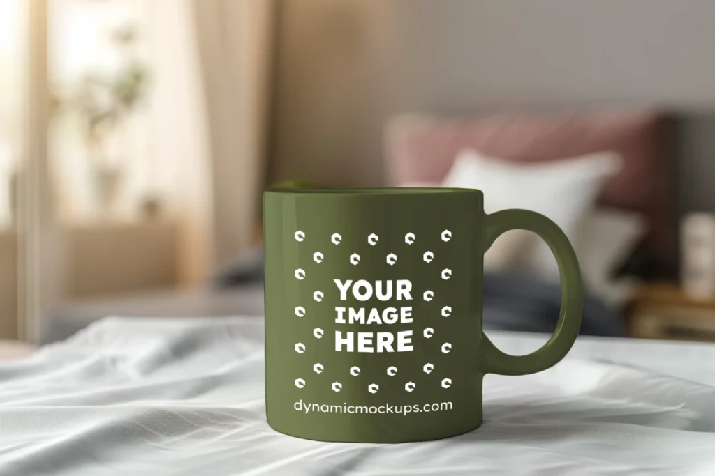 11oz Blank Olive Green Ceramic Coffee Mug Mockup Template