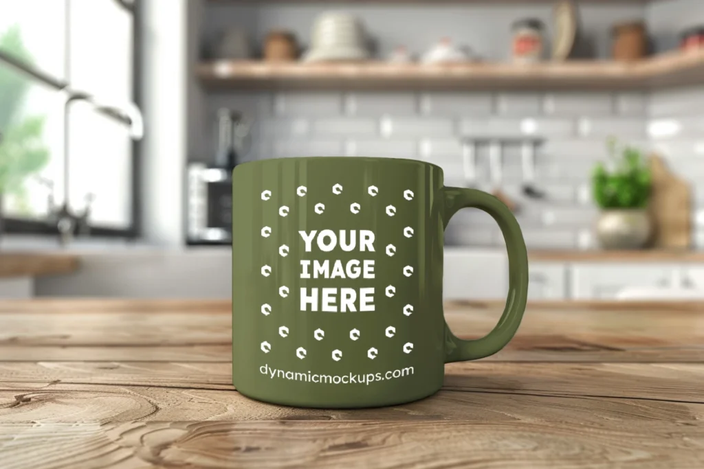 11oz Blank Olive Green Ceramic Coffee Mug Mockup Template