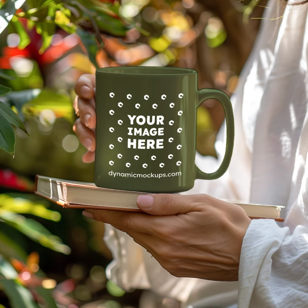 11oz Blank Olive Green Ceramic Coffee Mug Mockup Template