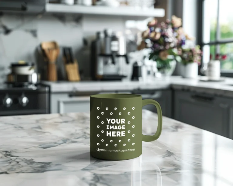 11oz Blank Olive Green Ceramic Coffee Mug Mockup Template