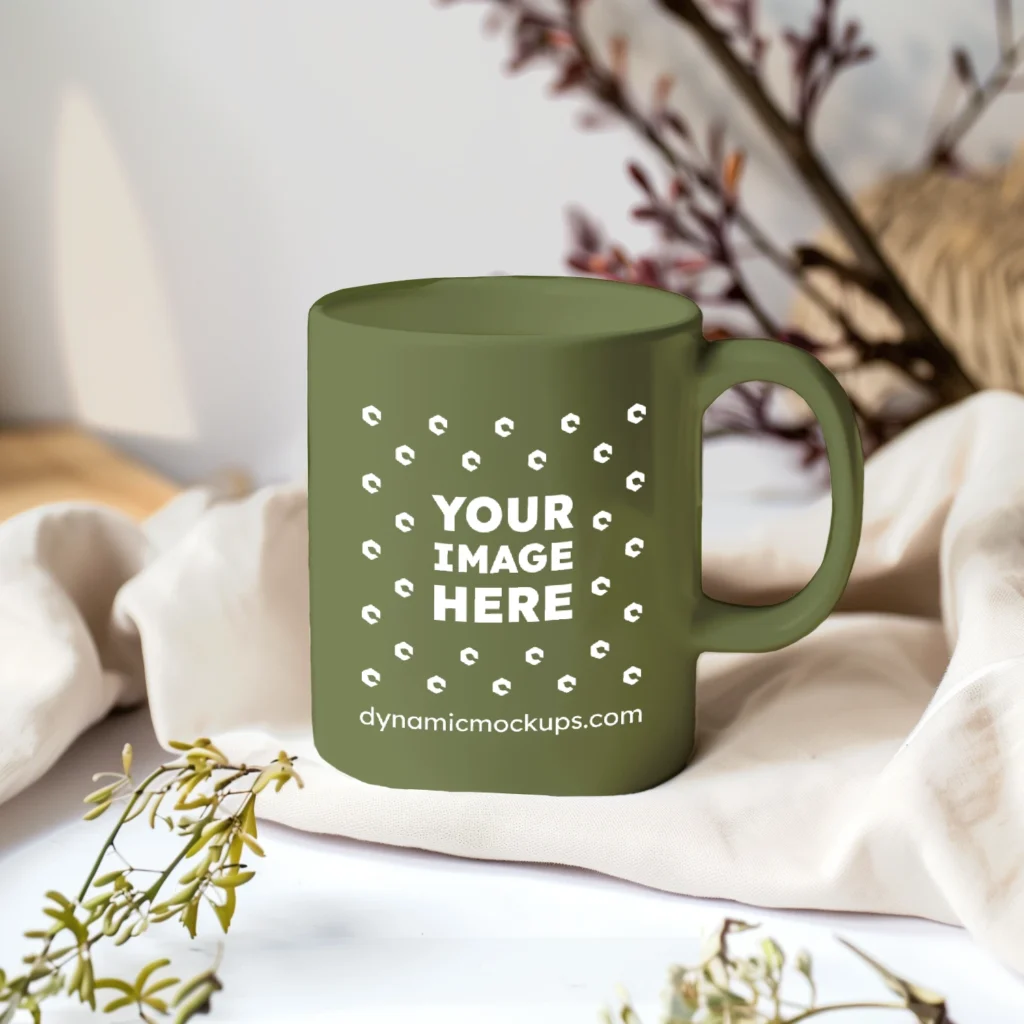 11oz Blank Olive Green Ceramic Coffee Mug Mockup Template