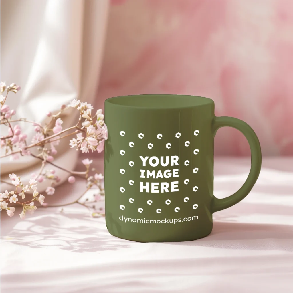 11oz Blank Olive Green Ceramic Coffee Mug Mockup Template