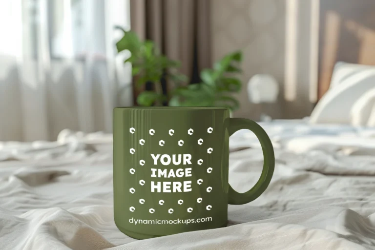 11oz Blank Olive Green Ceramic Coffee Mug Mockup Template