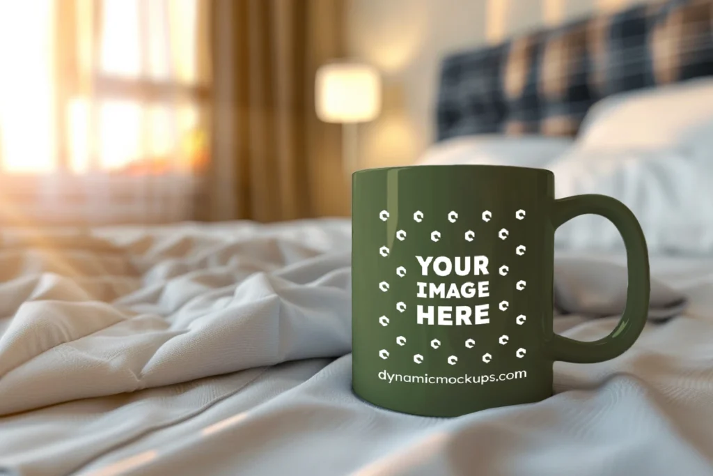 11oz Blank Olive Green Ceramic Coffee Mug Mockup Template