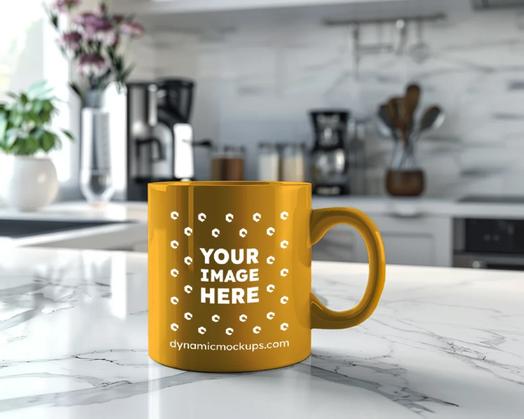 11oz Blank Orange Ceramic Coffee Mug Mockup Template