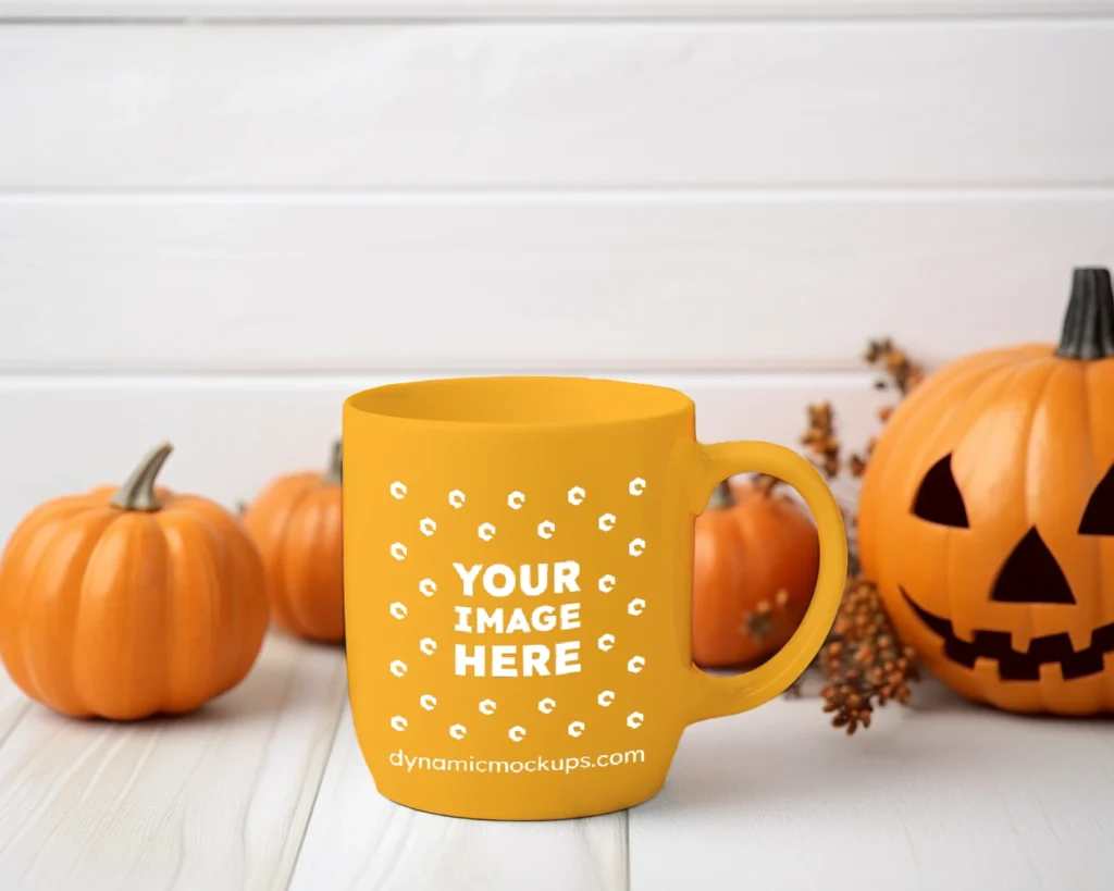 11oz Blank Orange Ceramic Coffee Mug Mockup Template