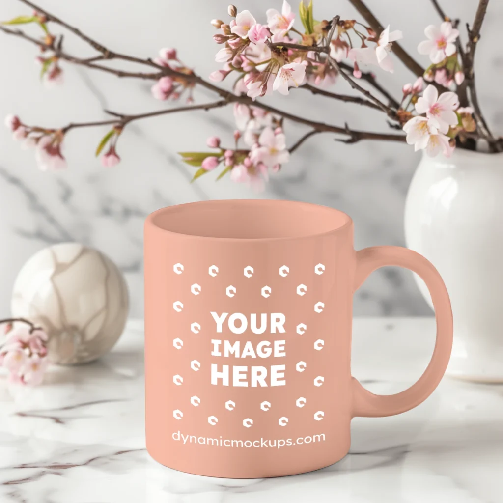 11oz Blank Peach Ceramic Coffee Mug Mockup Template