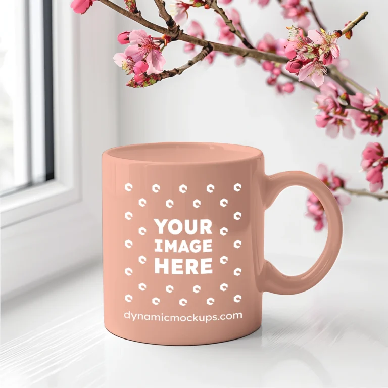 11oz Blank Peach Ceramic Coffee Mug Mockup Template