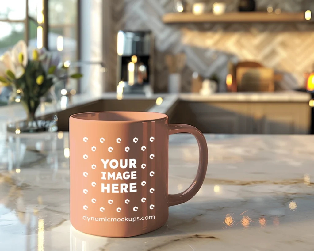 11oz Blank Peach Ceramic Coffee Mug Mockup Template