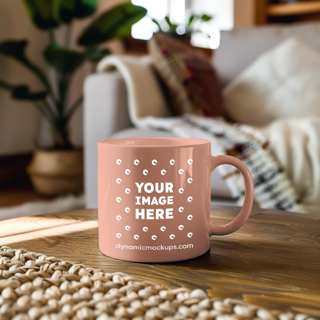 11oz Blank Peach Ceramic Coffee Mug Mockup Template