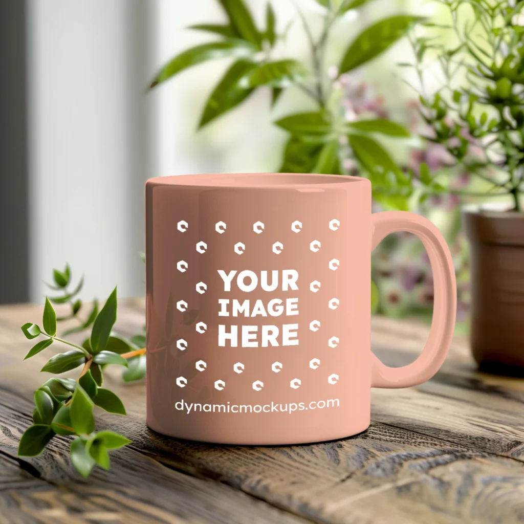 11oz Blank Peach Ceramic Coffee Mug Mockup Template