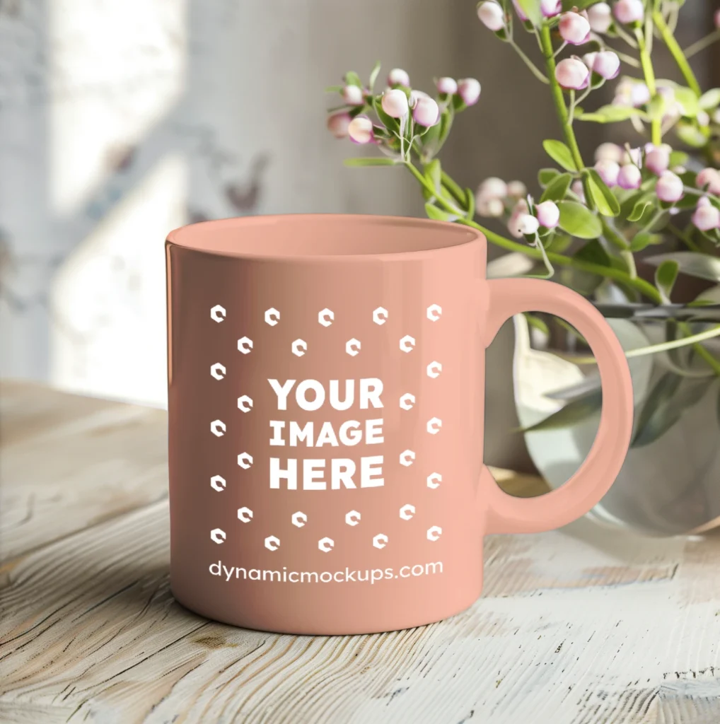 11oz Blank Peach Ceramic Coffee Mug Mockup Template