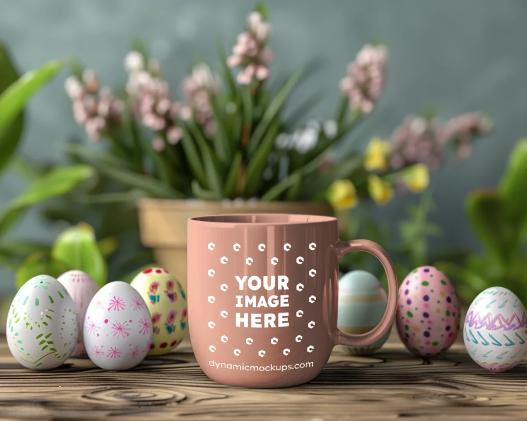 11oz Blank Peach Ceramic Coffee Mug Mockup Template