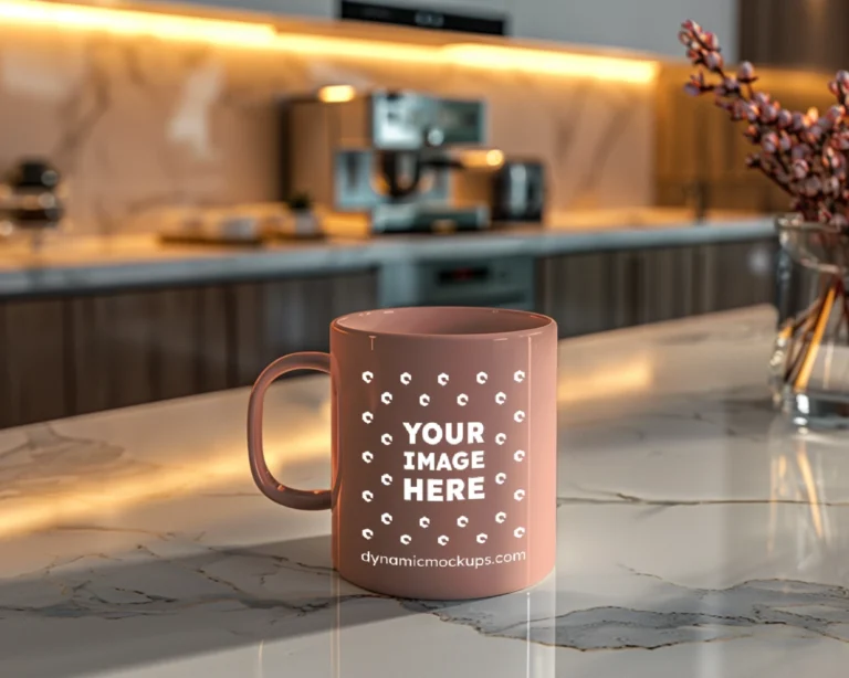 11oz Blank Peach Ceramic Coffee Mug Mockup Template