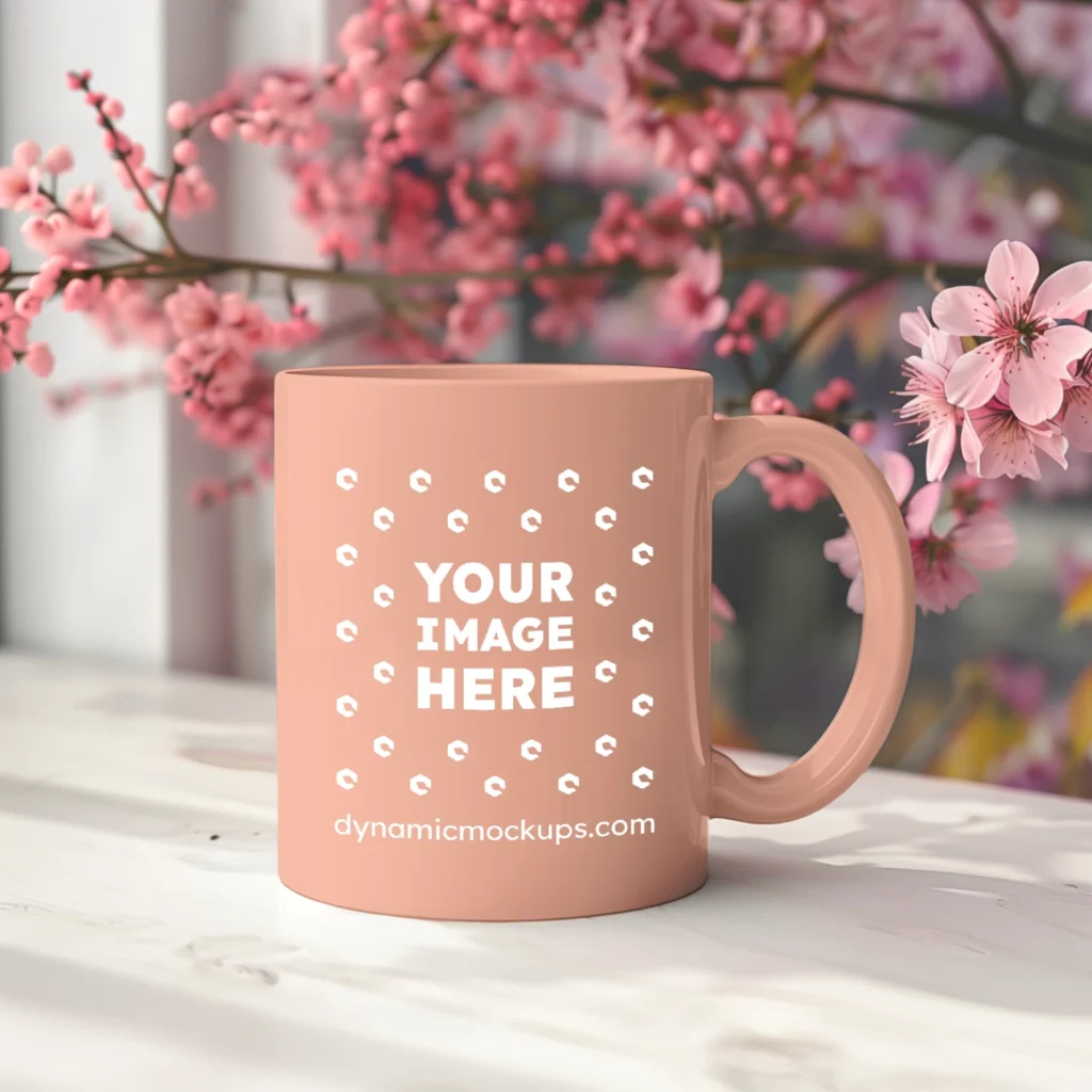 11oz Blank Peach Ceramic Coffee Mug Mockup Template