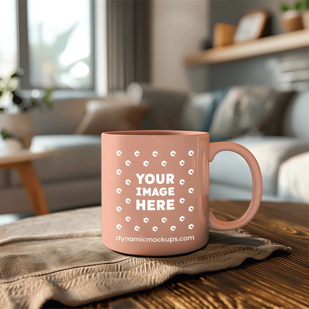 11oz Blank Peach Ceramic Coffee Mug Mockup Template