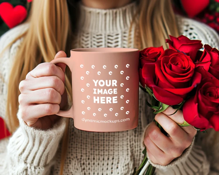 11oz Blank Peach Ceramic Coffee Mug Mockup Template