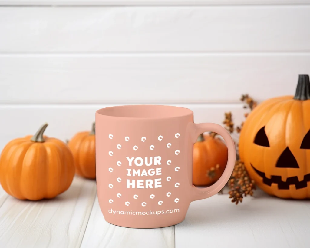 11oz Blank Peach Ceramic Coffee Mug Mockup Template