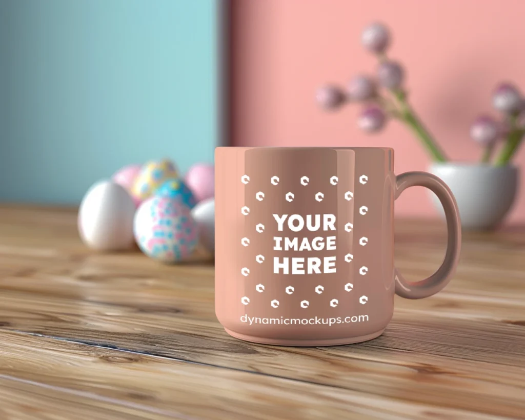 11oz Blank Peach Ceramic Coffee Mug Mockup Template