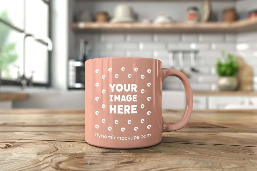 11oz Blank Peach Ceramic Coffee Mug Mockup Template