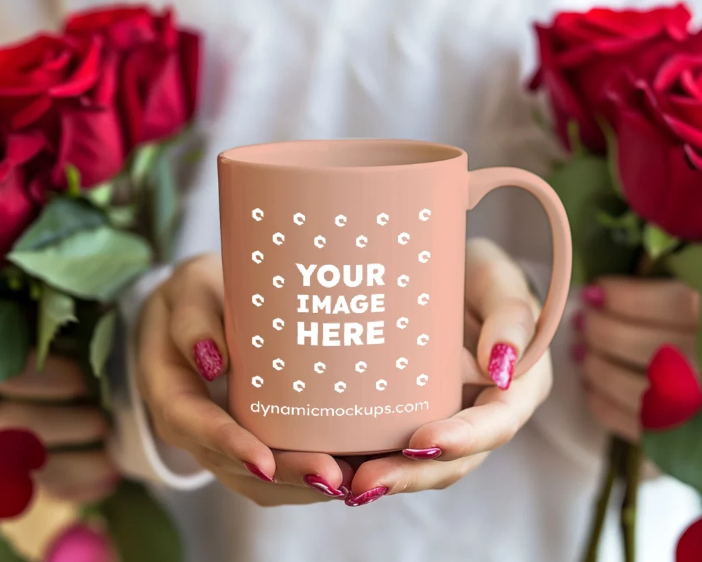 11oz Blank Peach Ceramic Coffee Mug Mockup Template