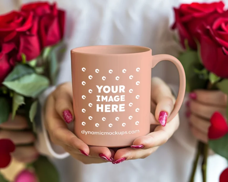 11oz Blank Peach Ceramic Coffee Mug Mockup Template