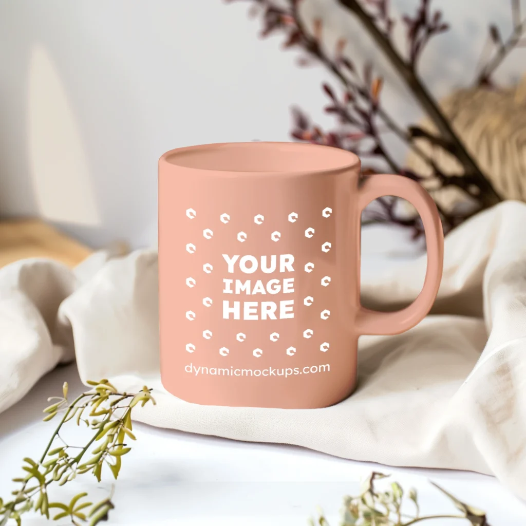 11oz Blank Peach Ceramic Coffee Mug Mockup Template