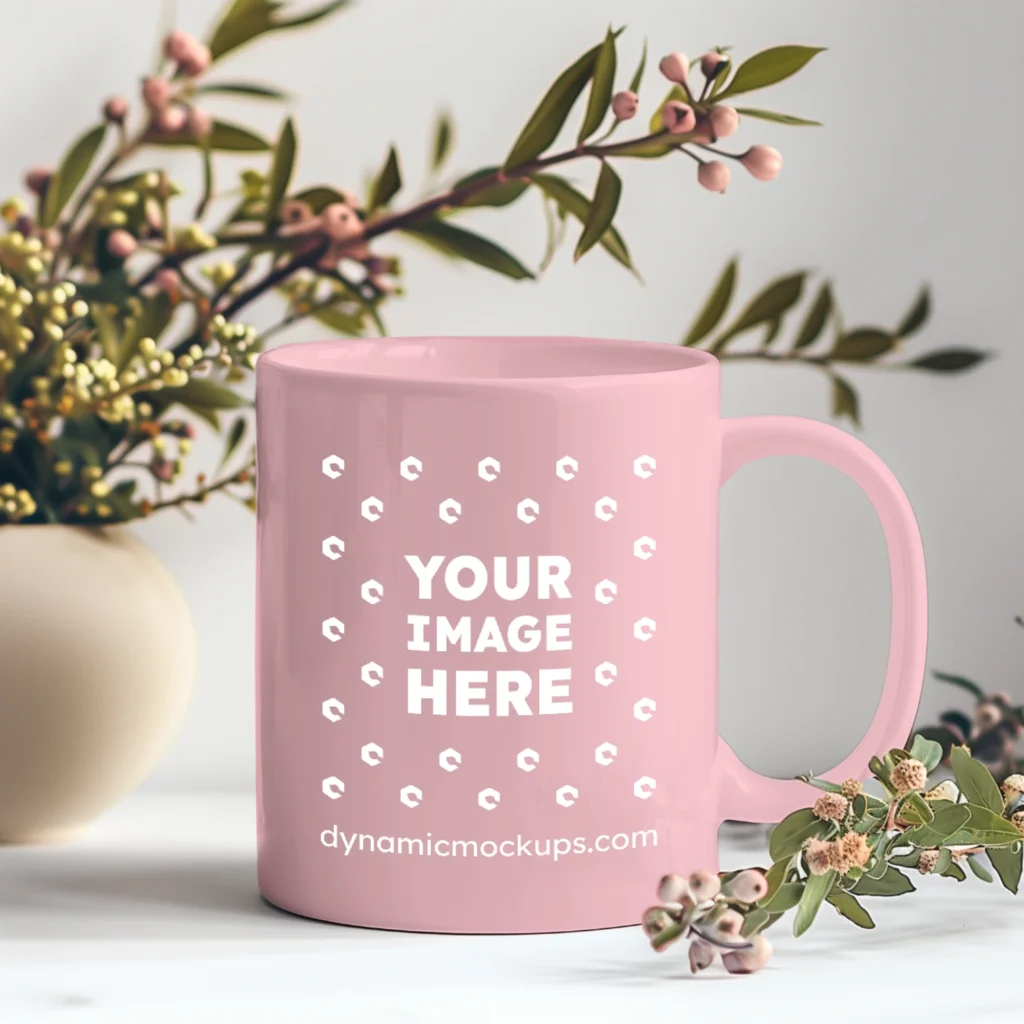 11oz Blank Pink Ceramic Coffee Mug Mockup Template