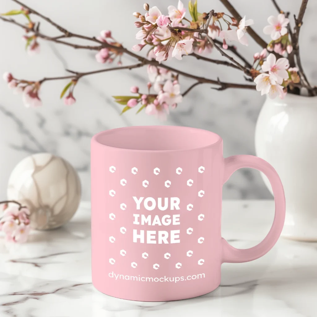 11oz Blank Pink Ceramic Coffee Mug Mockup Template