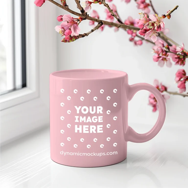 11oz Blank Pink Ceramic Coffee Mug Mockup Template