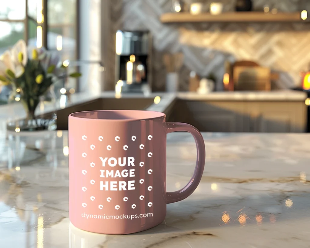 11oz Blank Pink Ceramic Coffee Mug Mockup Template