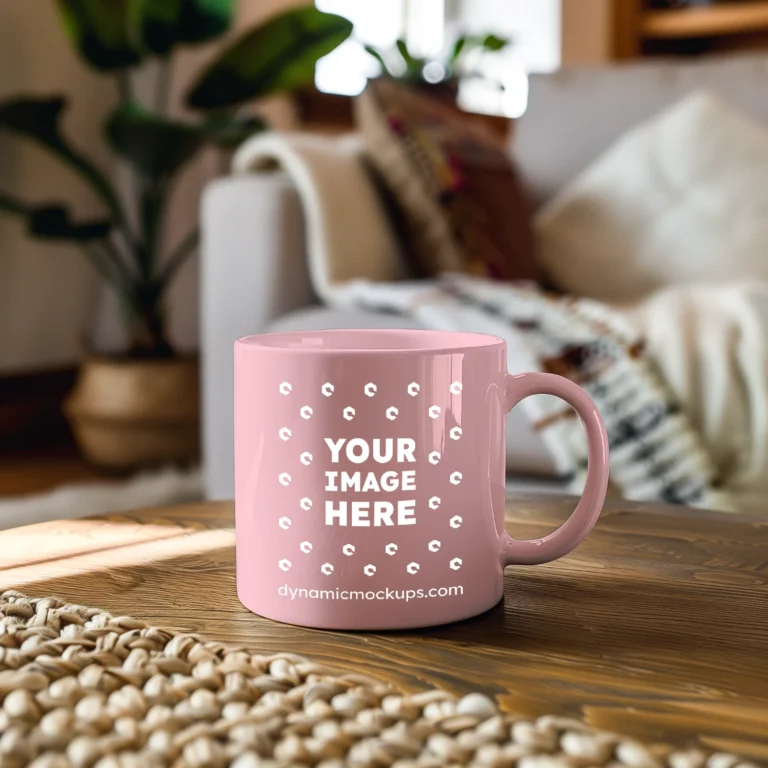 11oz Blank Pink Ceramic Coffee Mug Mockup Template