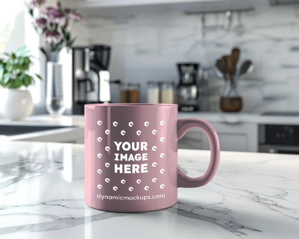 11oz Blank Pink Ceramic Coffee Mug Mockup Template