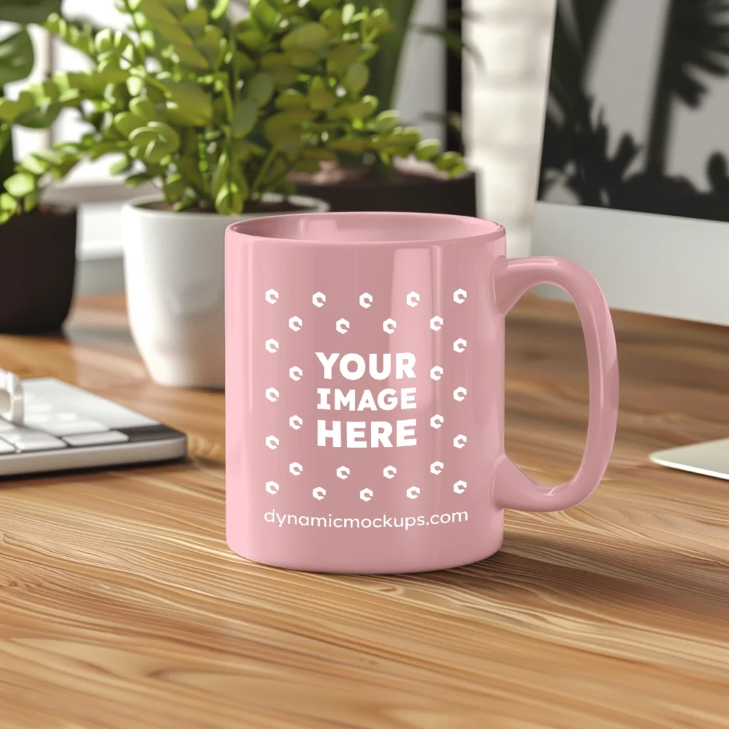 11oz Blank Pink Ceramic Coffee Mug Mockup Template