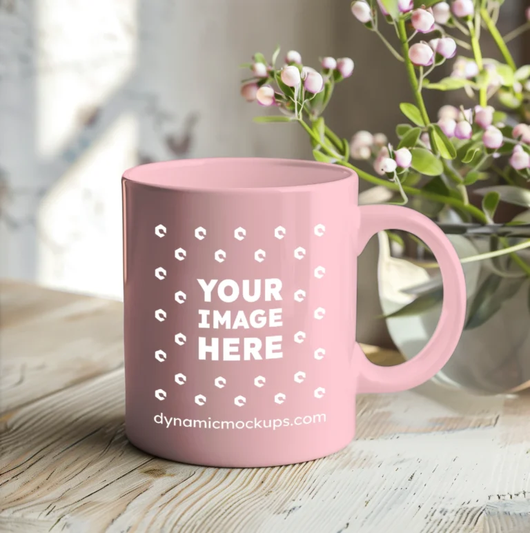 11oz Blank Pink Ceramic Coffee Mug Mockup Template