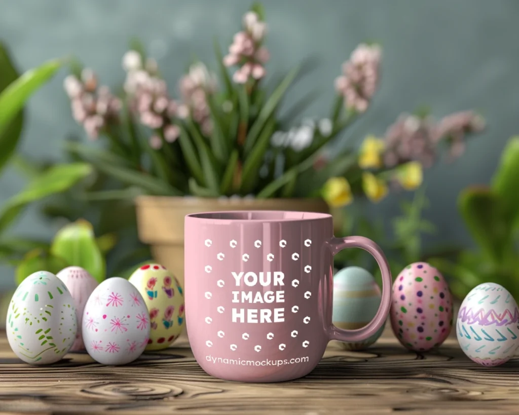 11oz Blank Pink Ceramic Coffee Mug Mockup Template